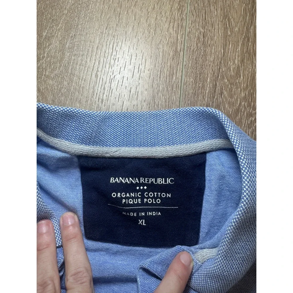 Banana Republic Mens Organic Cotton Pique Polo Shirt Elephant Logo Blue XL